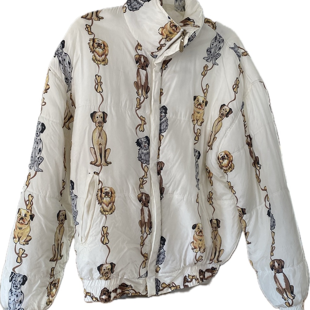 Charming Dog Print Puffer Jacket in White